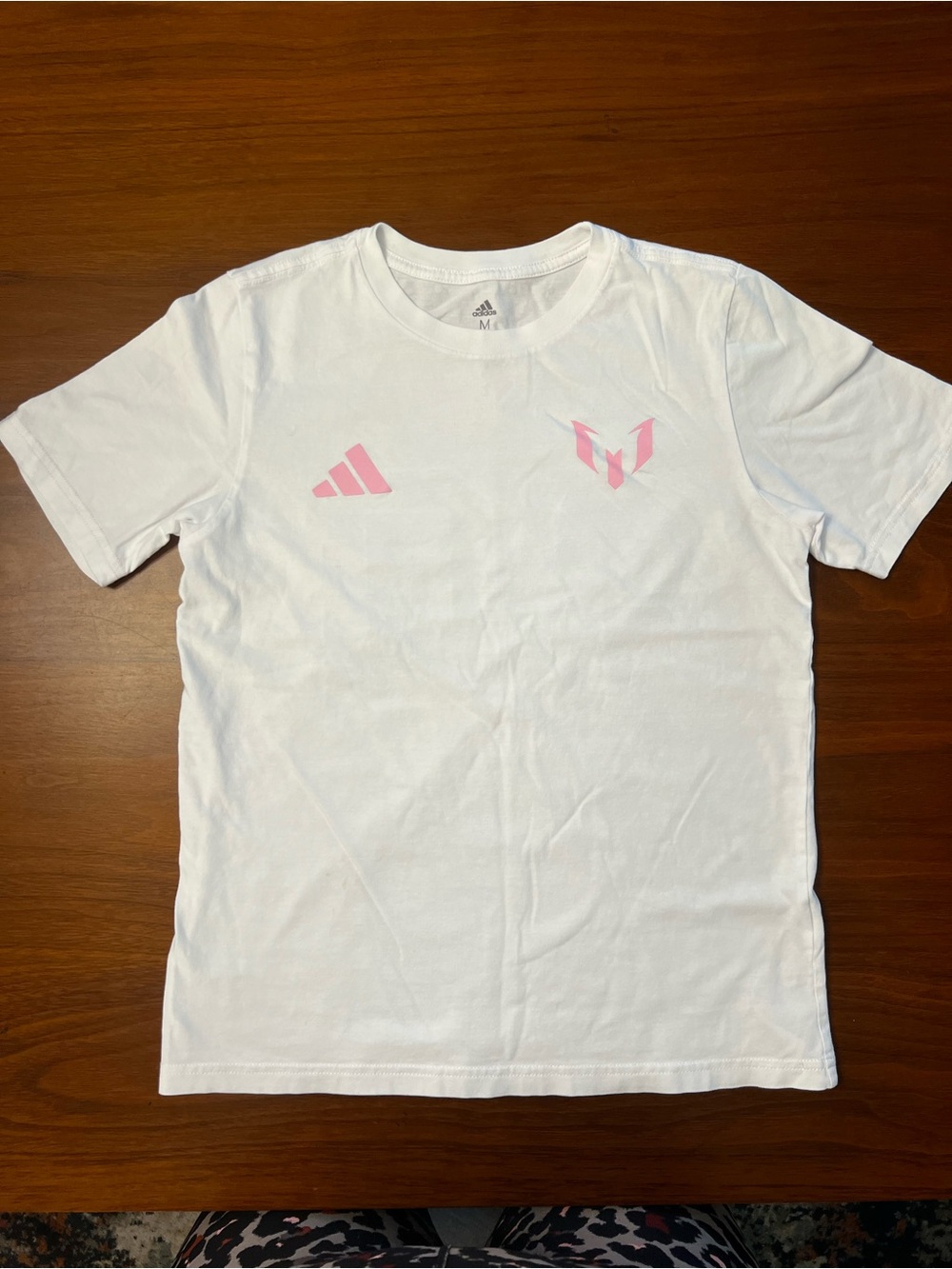 adidas White Short Sleeve Tee with Pink Logos